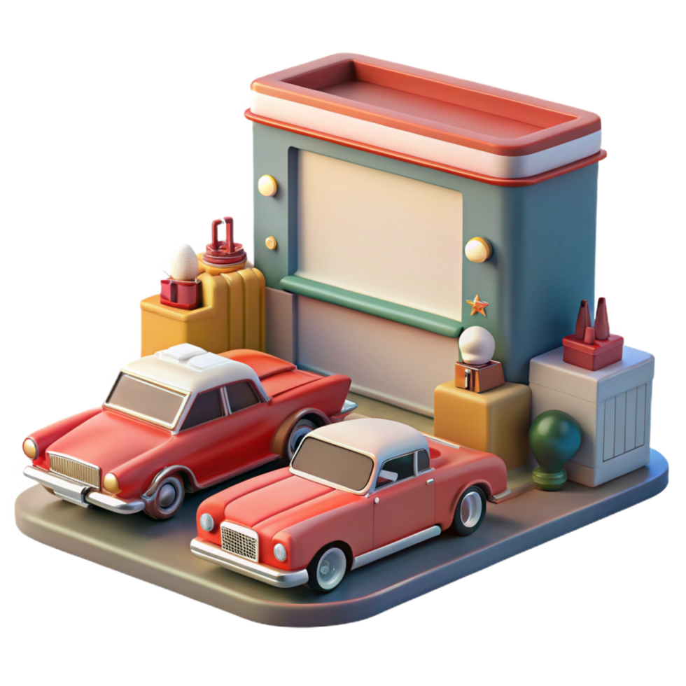 serene modern Retro Drive In Theater 3D Illustration authentic png