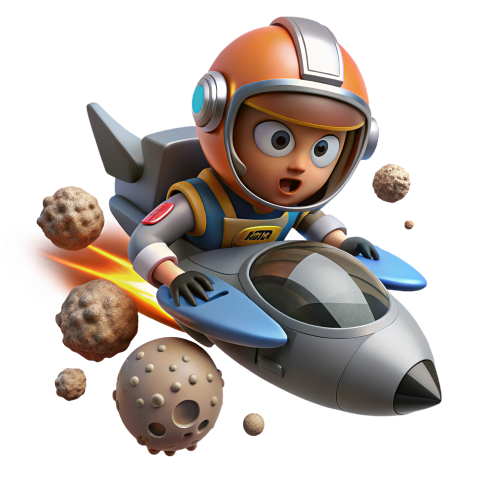 magnificent minimalist 3D Illustration Kid Astronaut in Spaceship high quality png