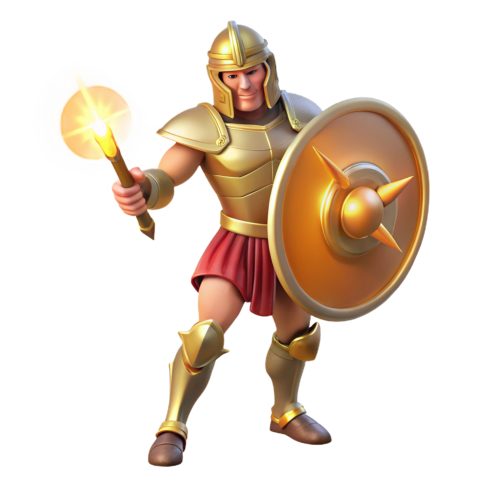dramatic minimalist Golden Warrior 3D Illustration high quality png