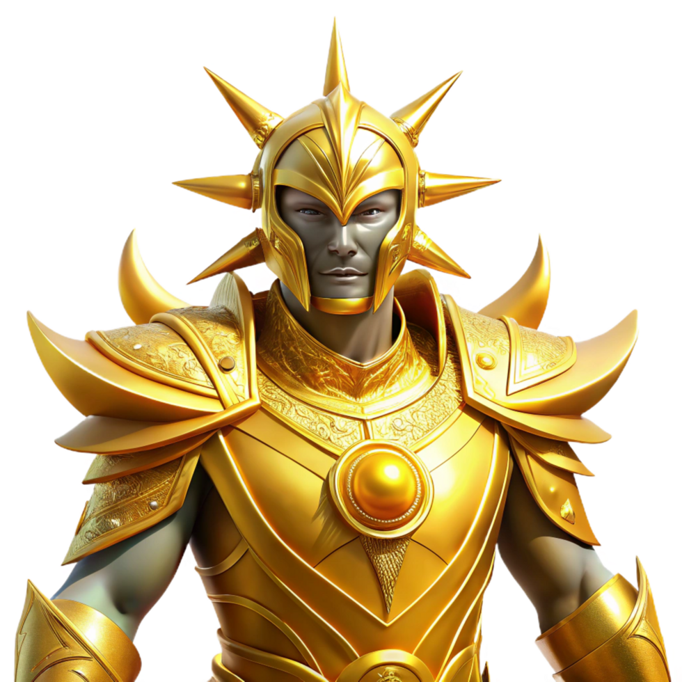 stunning vintage Golden Warrior 3D Render high resolution png
