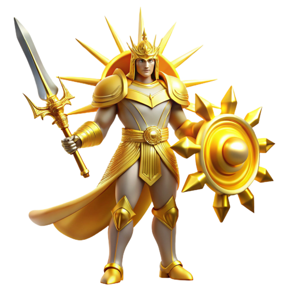 beautiful classic Golden Sun God 3D Render authentic png