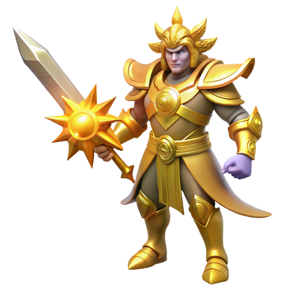 vibrant abstract Golden Sun Knight 3D Illustration professional png
