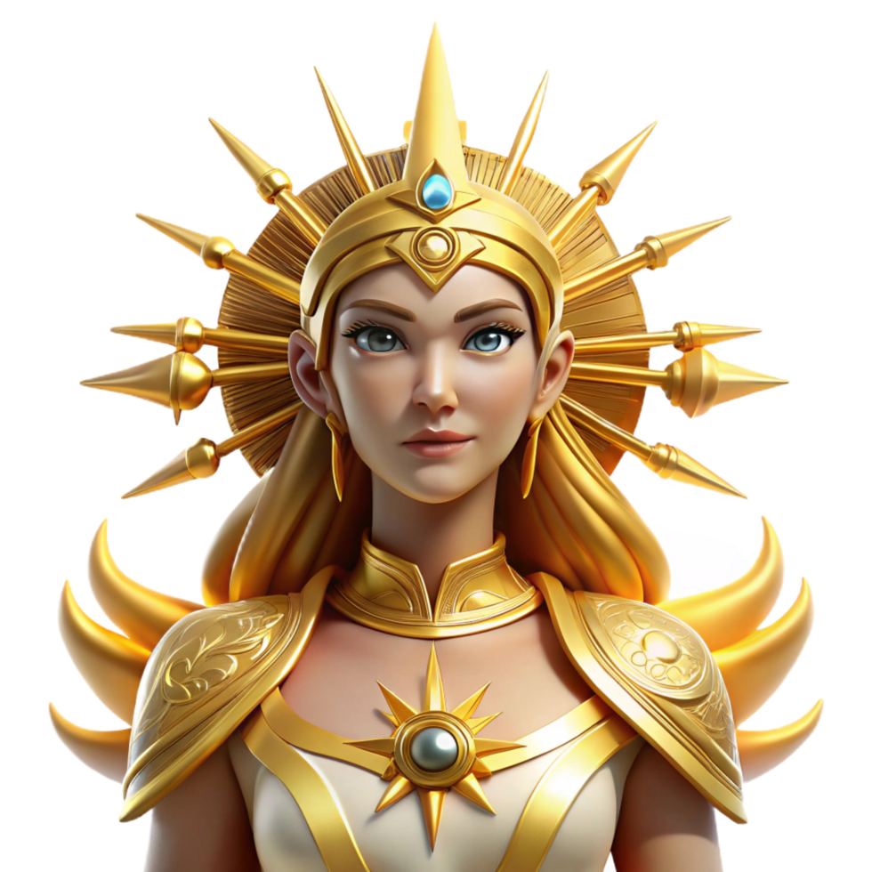 beautiful modern Golden Sun Goddess 3D Illustration high resolution png