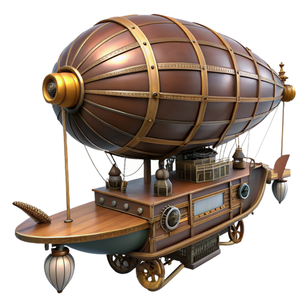 elegant traditional Steampunk Airship 3D Render 4K png