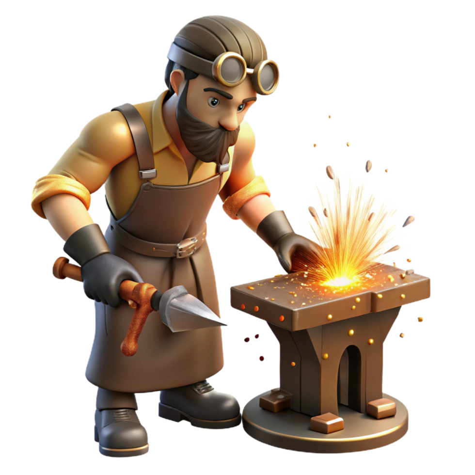impressive contemporary Blacksmith 3D IllustrationCrafting Metal high quality png