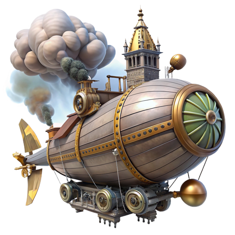 beautiful creative Steampunk Airship 3D Illustration authentic png