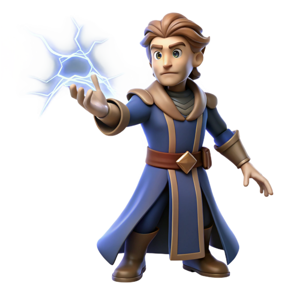serene modern 3D Render Young Wizard Casting Spell premium png