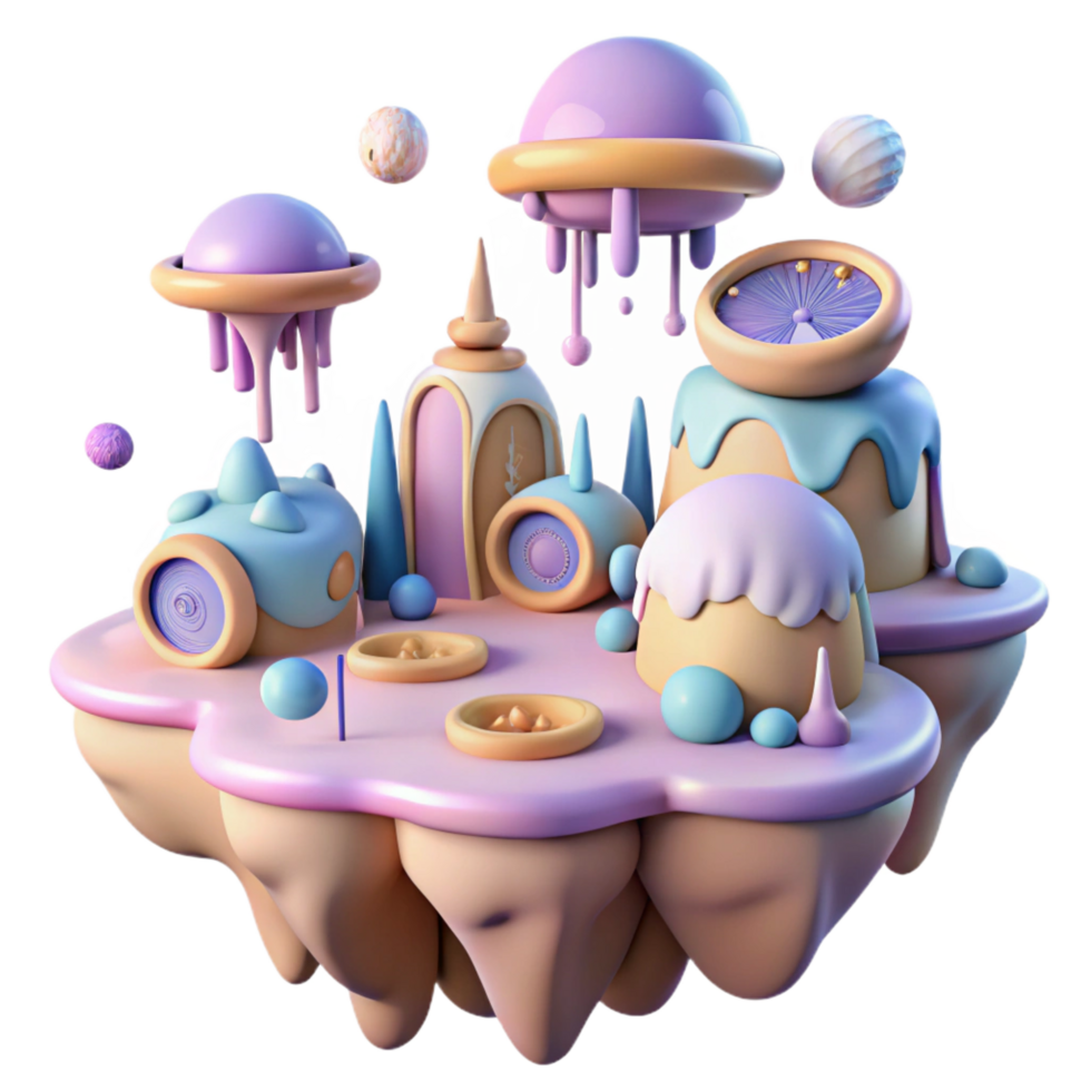 serene artistic Whimsical 3D Island Render 4K png