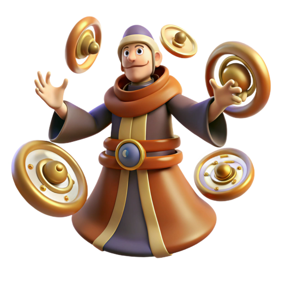 magnificent contemporary 3D Render Juggling Wizard high resolution png