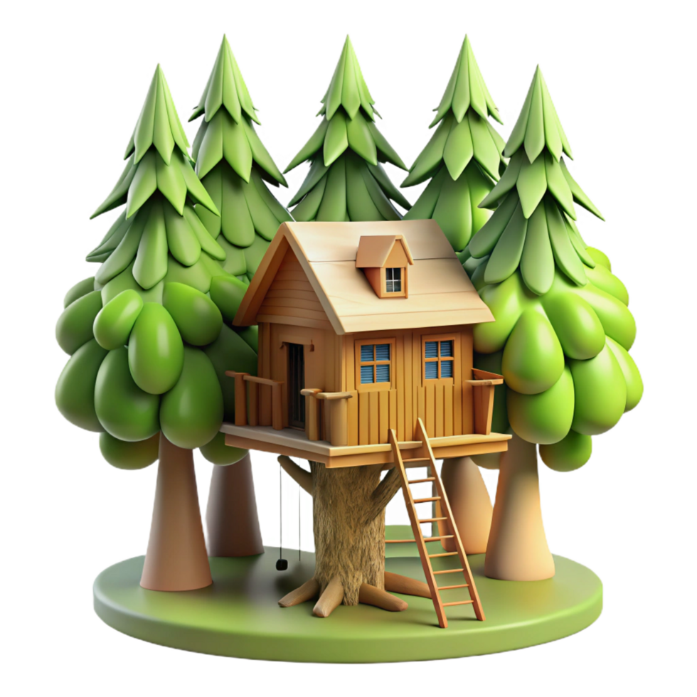 extraordinary minimalist Cartoon Treehouse 3D Render genuine png