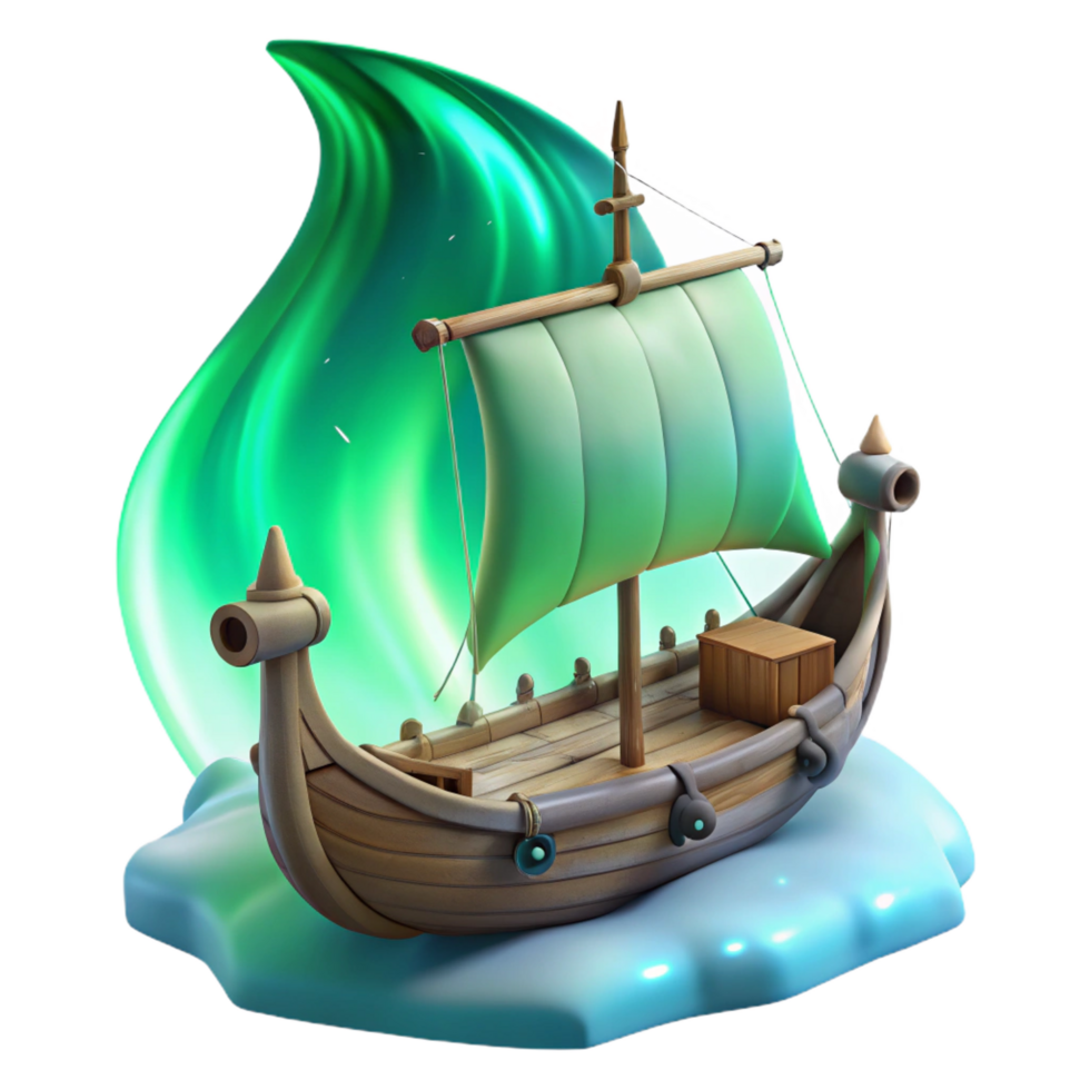vibrant rustic Stylized 3D Wooden Sailing Ship Illustration high quality png