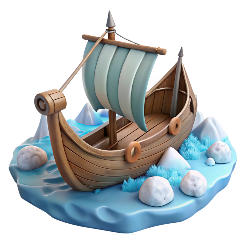 dramatic creative Stylized 3D Wooden Sailing Ship Illustration authentic png