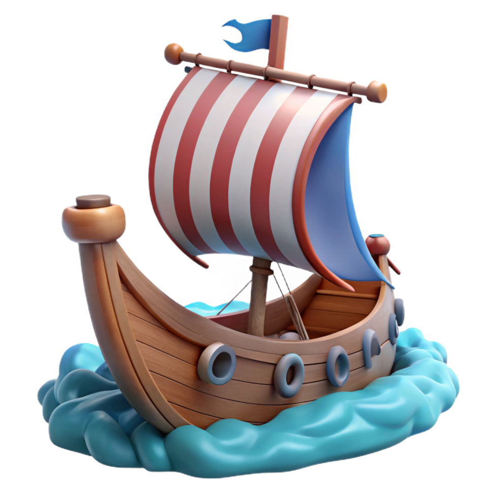 magnificent modern Cartoon Wooden Ship 3D Render premium png