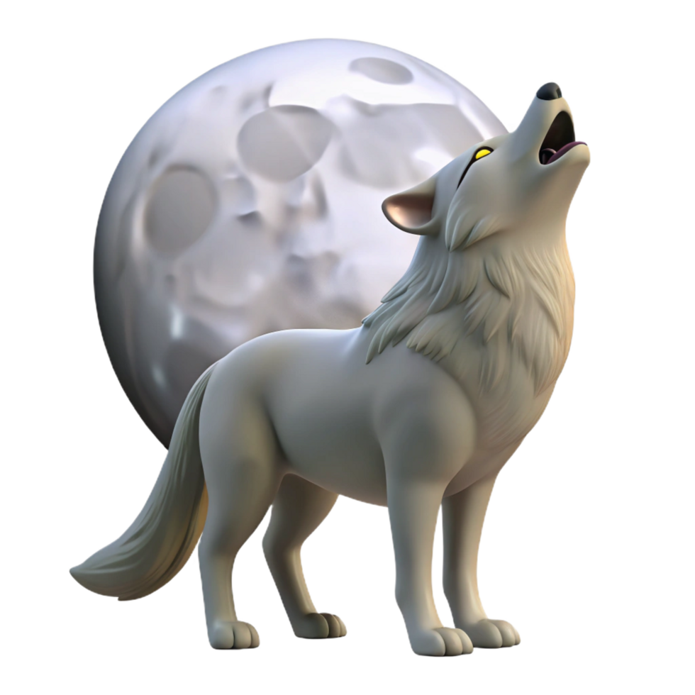 wonderful minimalist 3D Render Wolf Howling at Moon detailed png