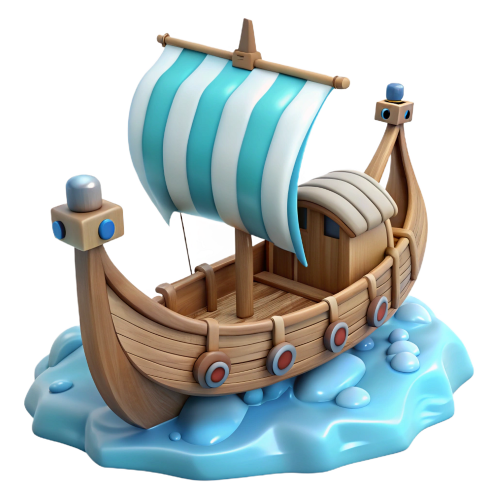 stunning abstract Cartoon Wooden Sailboat 3D Render genuine png