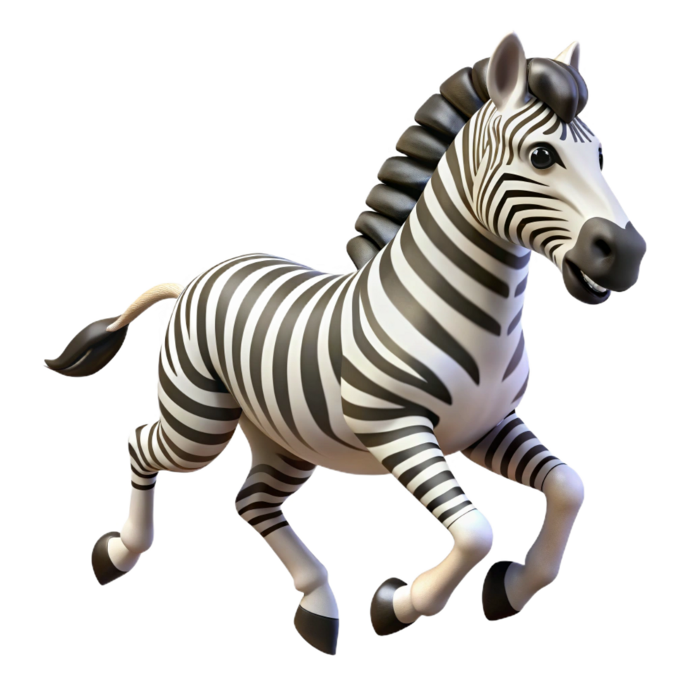 serene vintage Cartoon Zebra 3D Render authentic png