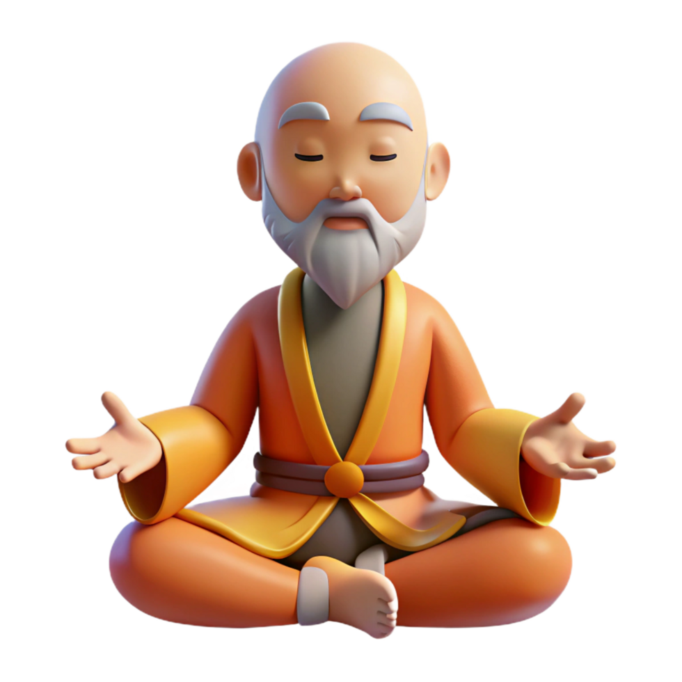 vibrant vintage 3D Render Peaceful Monk Meditation professional png