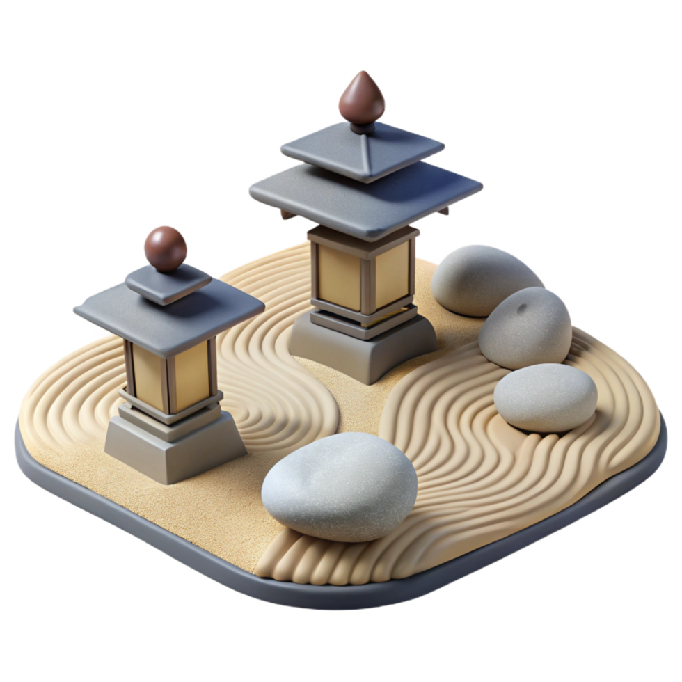 beautiful modern Zen Garden 3D Illustration exclusive png