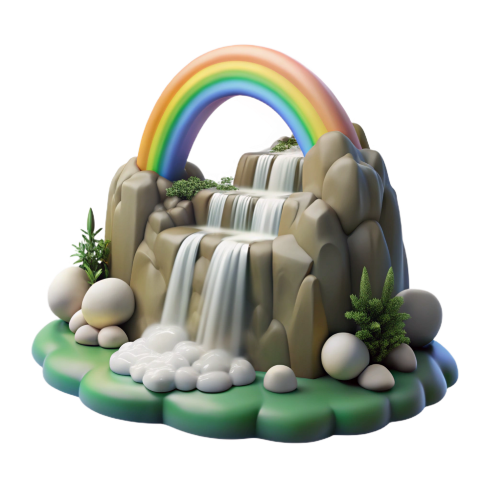 extraordinary classic Rainbow Waterfall 3D Render authentic png