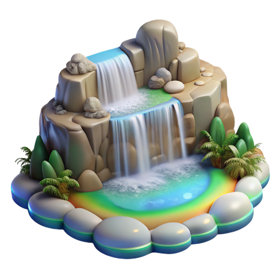 stunning artistic Cartoon Waterfall 3D Render professional png