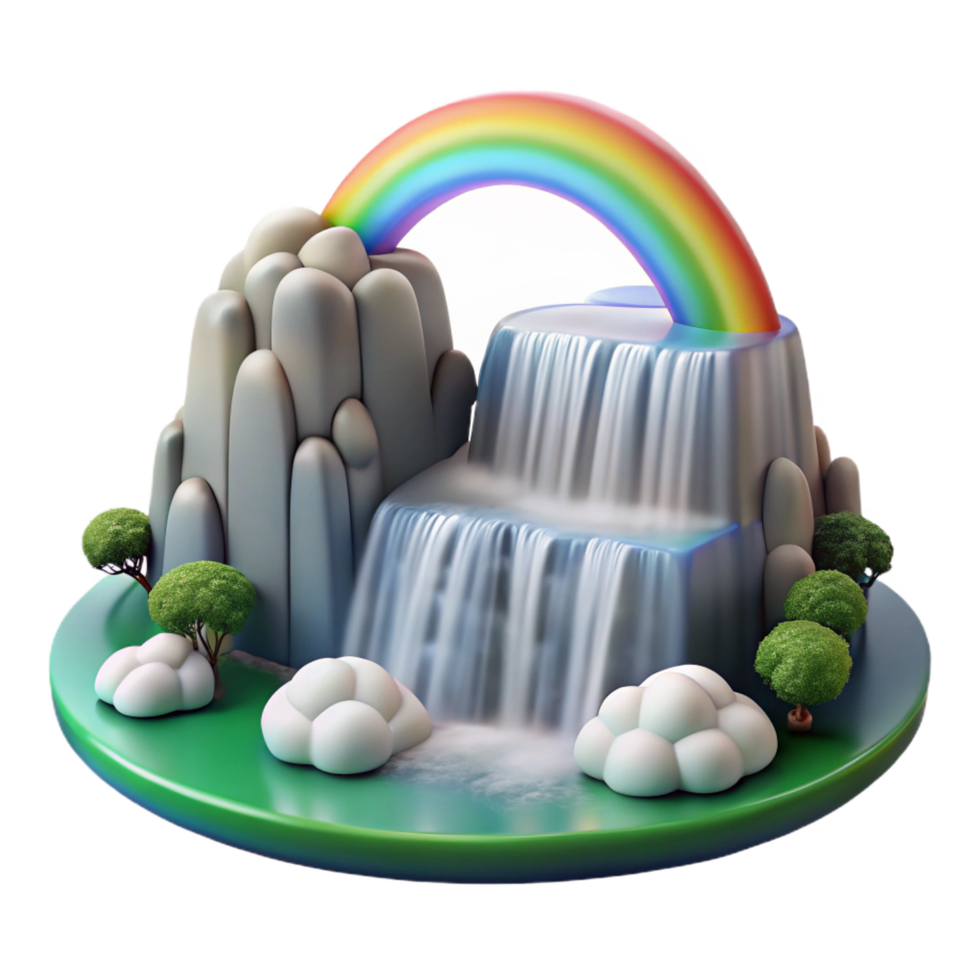 magnificent artistic 3D Waterfall Rainbow Illustration authentic png