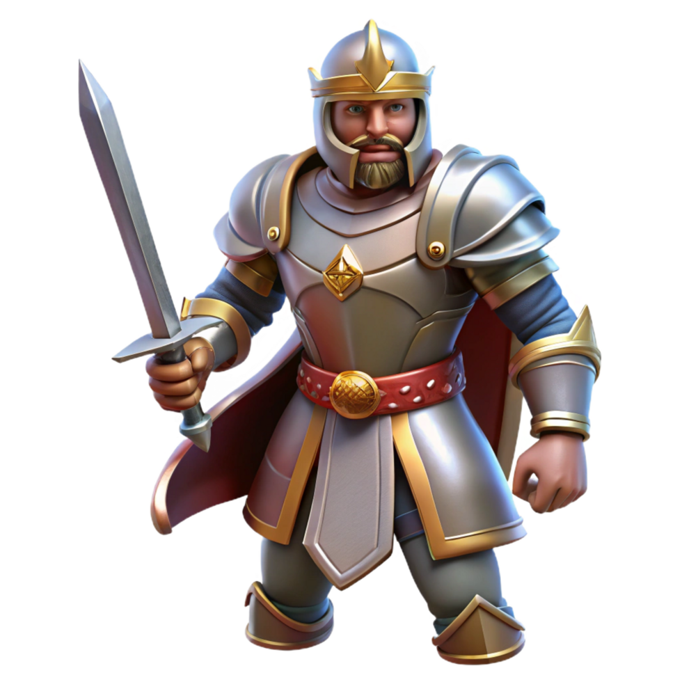 vibrant modern Brave Cartoon Knight 3D Render exclusive png