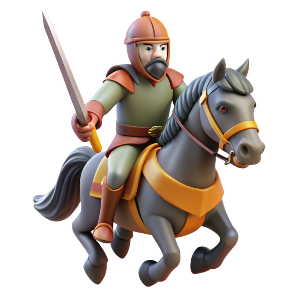 serene minimalist 3D Cartoon Knight on Horseback high quality png
