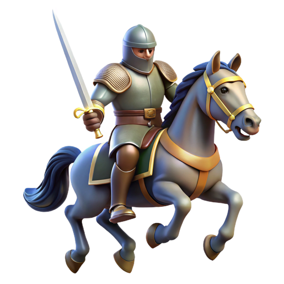 dramatic traditional Medieval Knight on Horseback 3D Illustration exclusive png