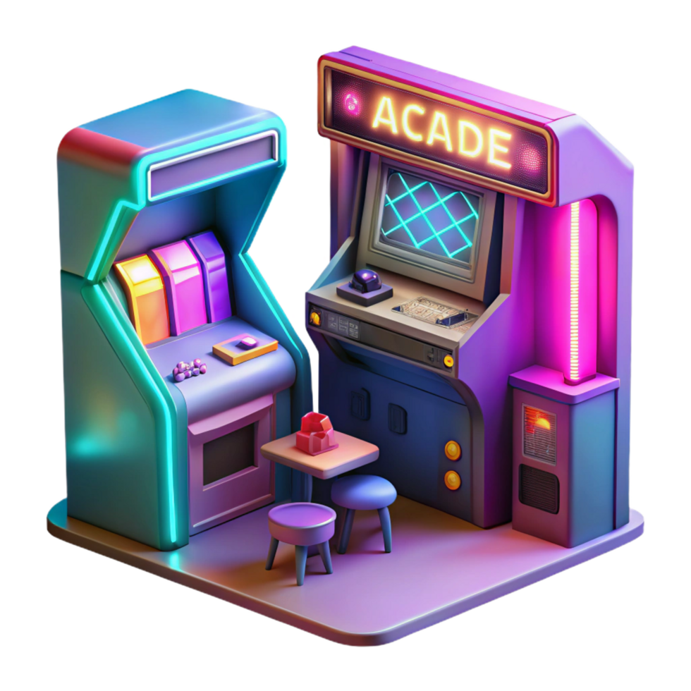 dramatic artistic Retro Arcade Game Room 3D Illustration detailed png