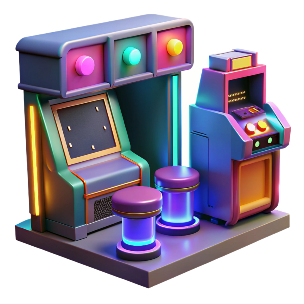 vibrant rustic Retro Arcade Game Room 3D Illustration premium png