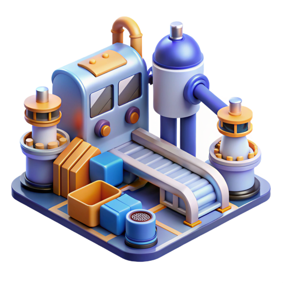 elegant modern 3D Illustration of Factory Production Line professional png