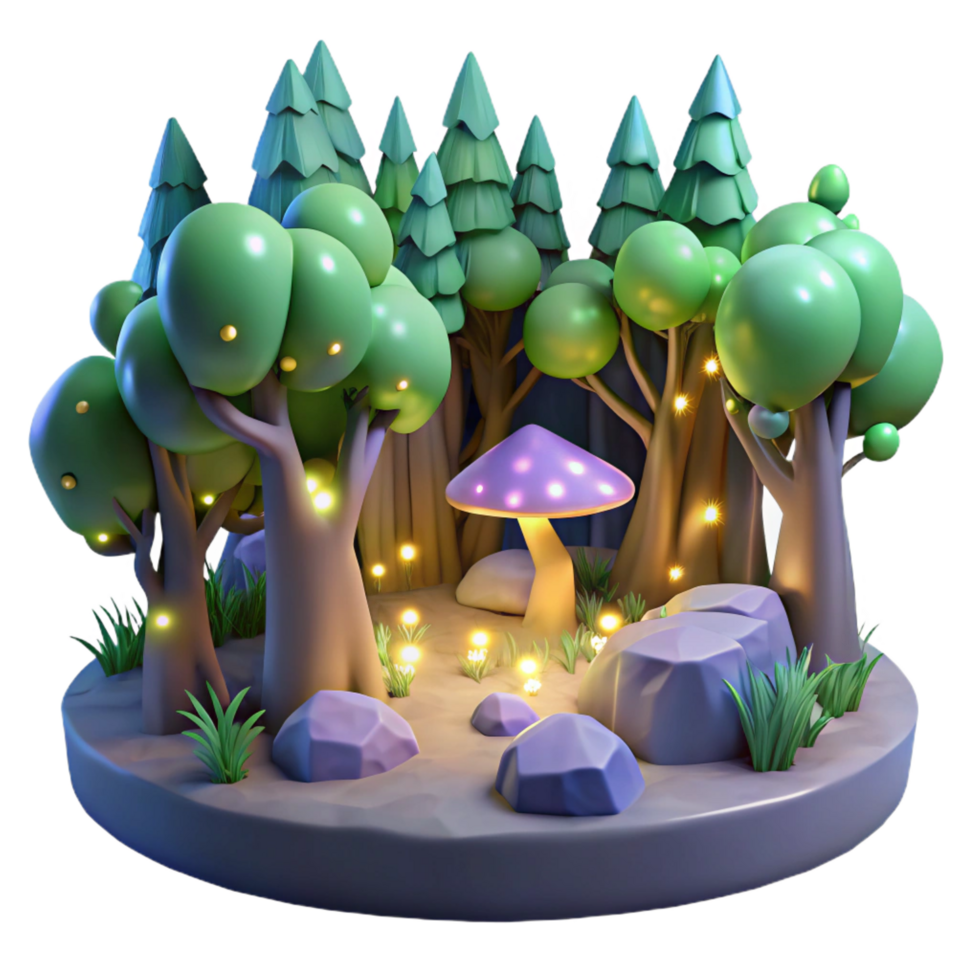 dramatic minimalist Enchanted 3D Forest Illustration high resolution png