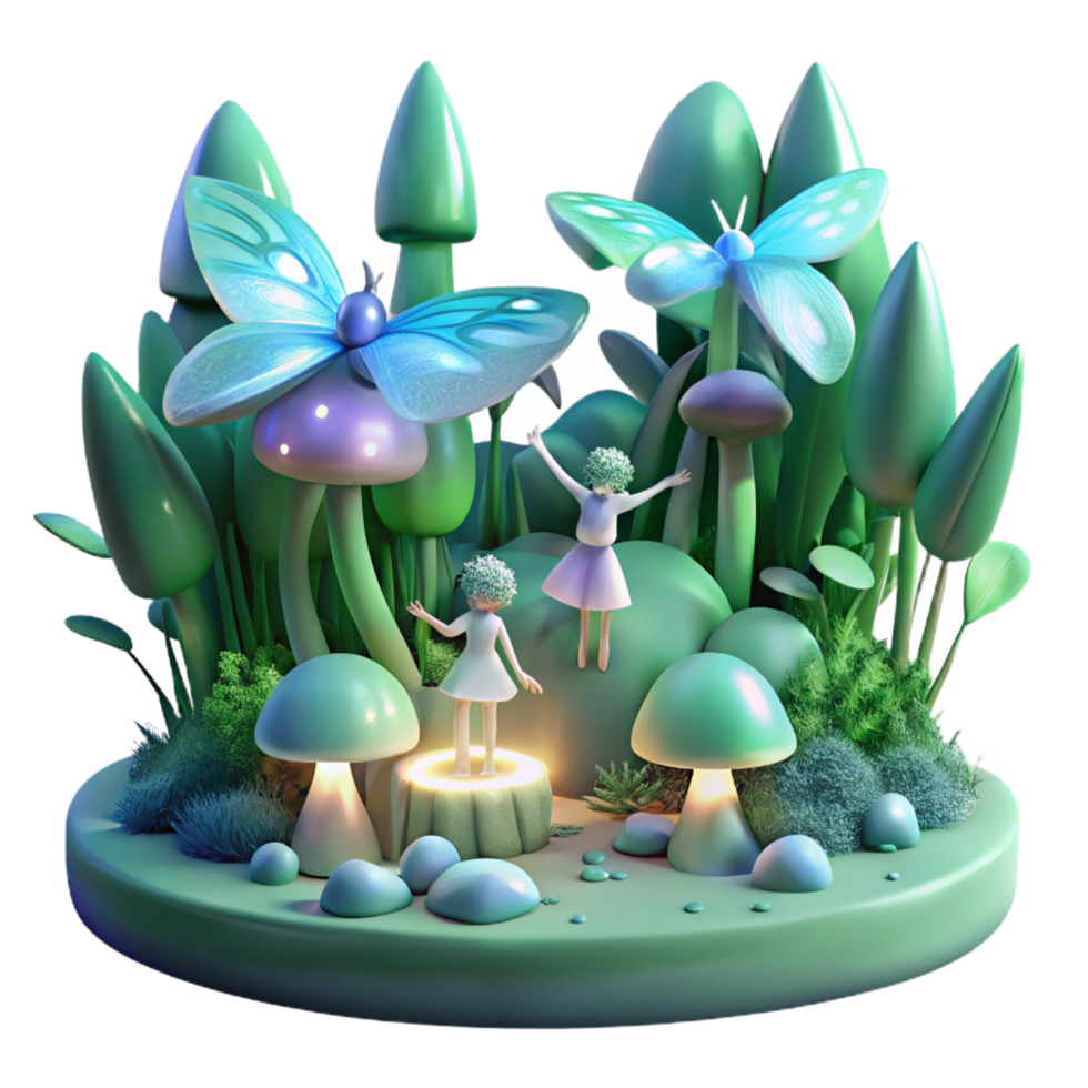 serene abstract Enchanted 3D Forest Scene with Fairies 4K png