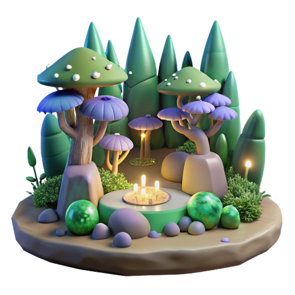 elegant minimalist Enchanted 3D Forest Illustration high quality png