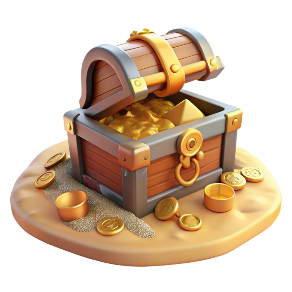 3D Render of Treasure Chest with Gold png