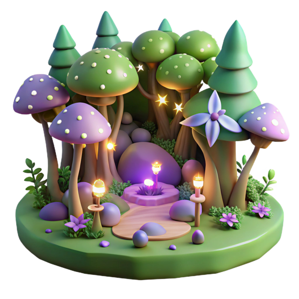 magnificent artistic Enchanted 3D Forest Illustration high quality png
