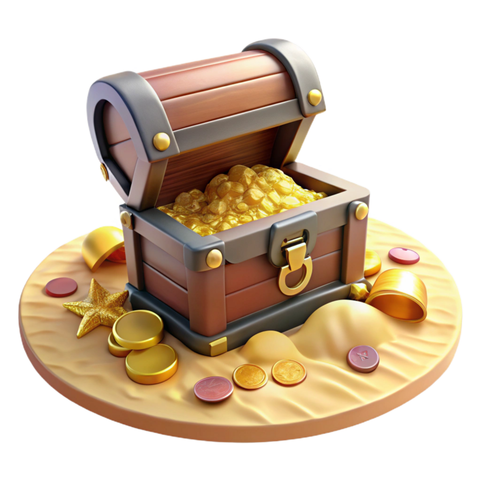 stunning artistic 3D Render Treasure Chest Gold Coins premium png