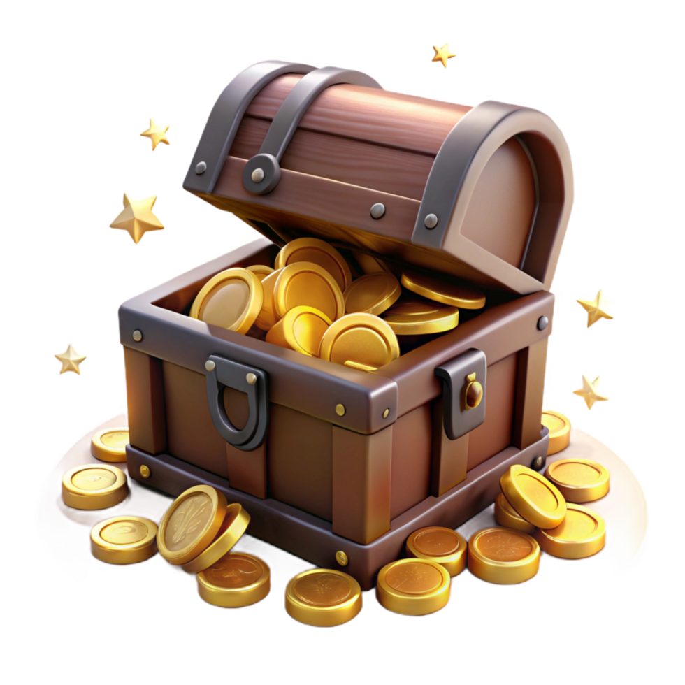 elegant modern 3D Render Treasure Chest Gold Coins exclusive png