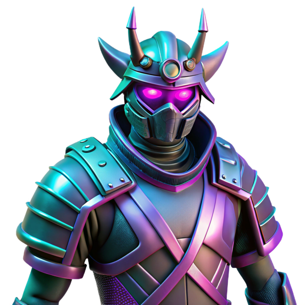 serene artistic Cyberpunk Samurai 3D Render 4K png