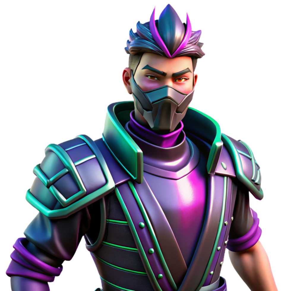 3D Render Neon Samurai Warrior png