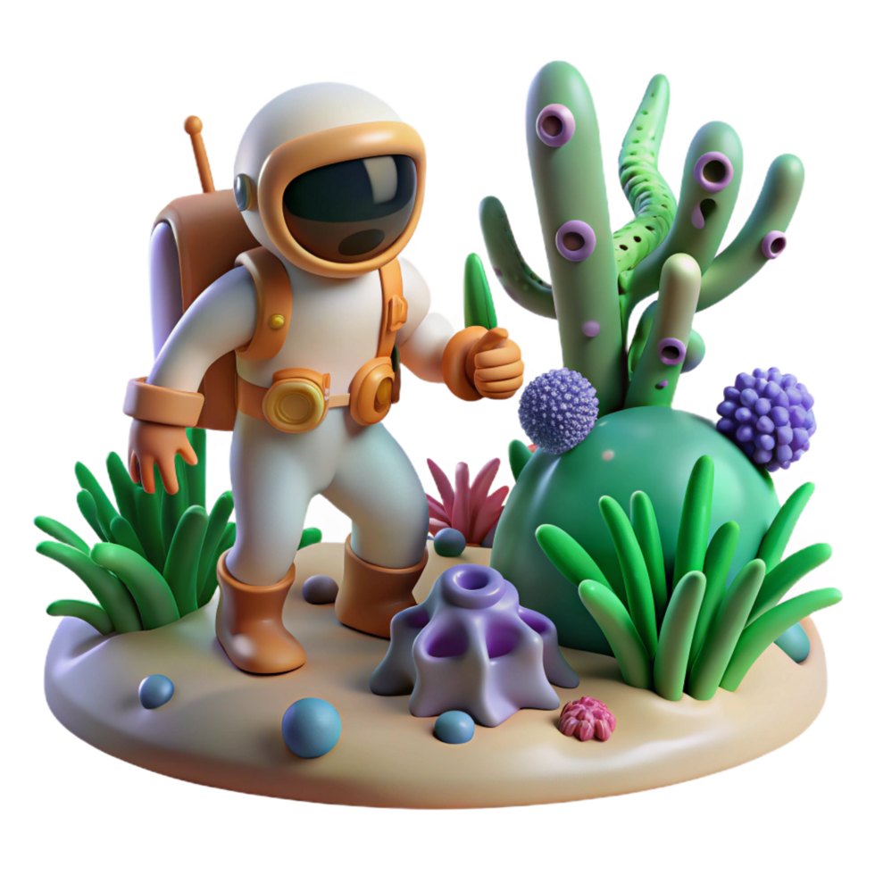 impressive rustic 3D Cartoon Astronaut Exploring Alien Flora authentic png