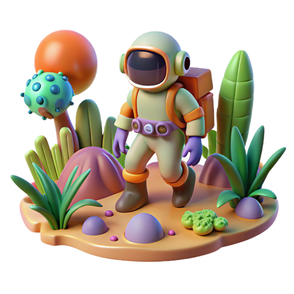 extraordinary artistic 3D Cartoon Astronaut Exploring Alien Planet professional png