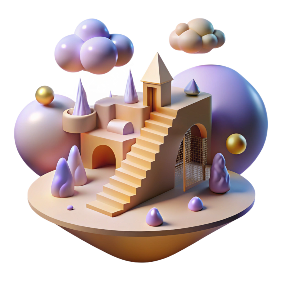 elegant abstract Whimsical 3D Render of a Fantasy Island 4K png