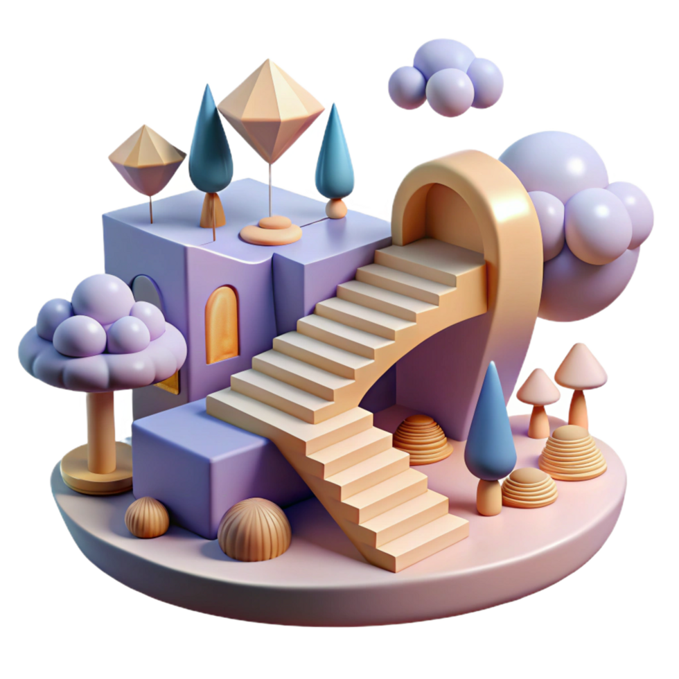 extraordinary classic Whimsical 3D Render Stairs Landscape high quality png