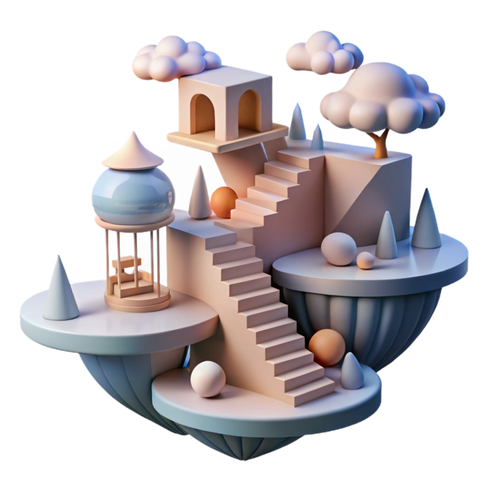 magnificent creative 3D Render Floating Island Scene 4K png