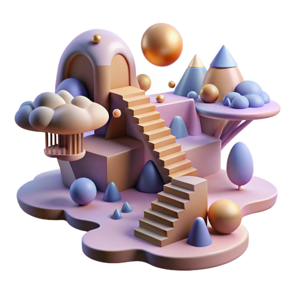 beautiful abstract Whimsical 3D Render Stairs and Cloudscape premium png