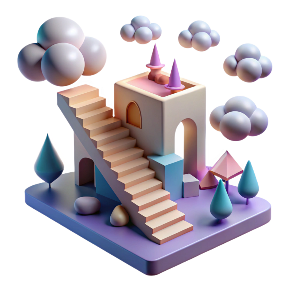 magnificent creative 3D Render Pastel Building Illustration detailed png