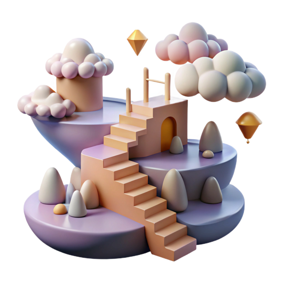 elegant traditional 3D Render Stairway to Cloudscape Illustration 4K png