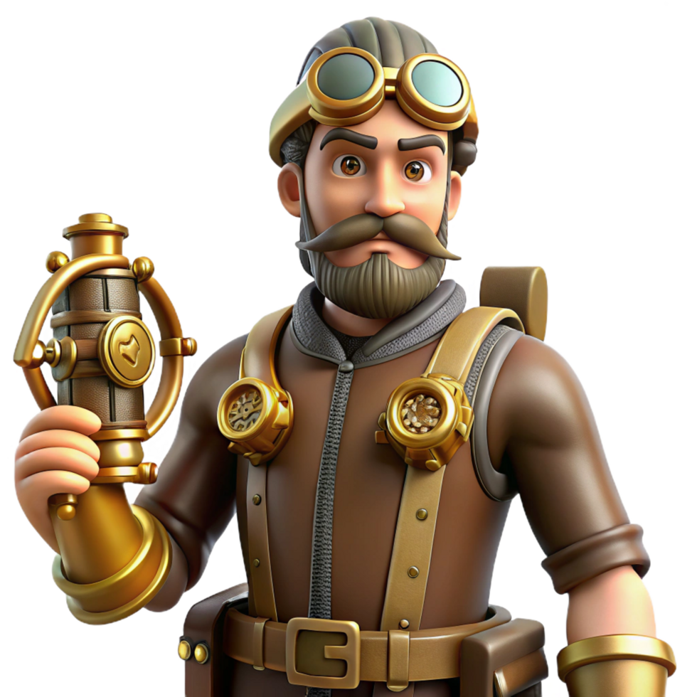 stunning abstract Steampunk Inventor 3D Illustration authentic png