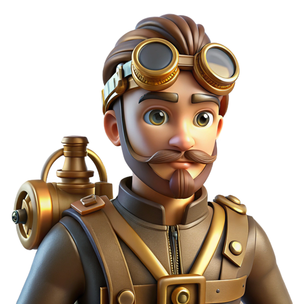 vibrant classic Steampunk Inventor 3D Render professional png